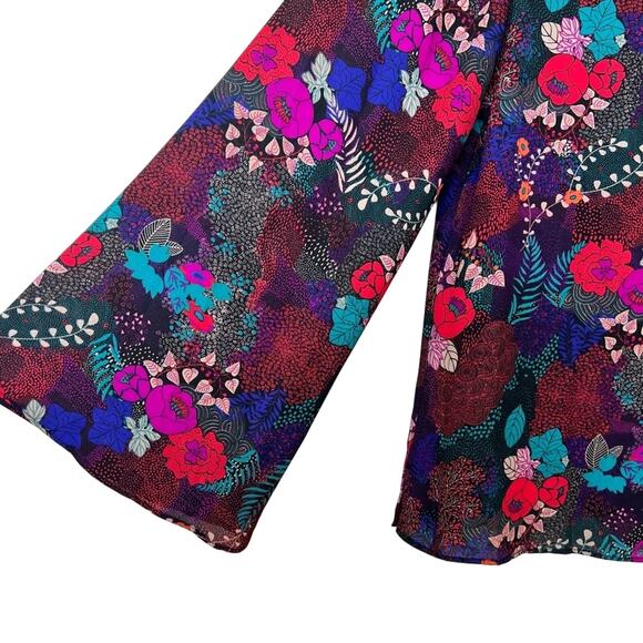 Violet + Claire black floral lightweight career office long bell sleeve blouse S - Picture 4 of 7